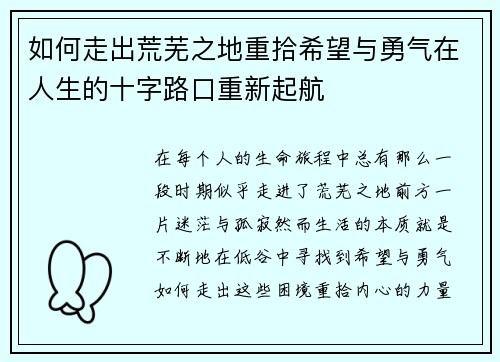 如何走出荒芜之地重拾希望与勇气在人生的十字路口重新起航